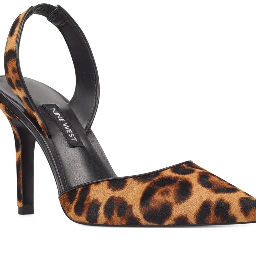 Nine West Leopard Print Pointed-Toe Slingback Heels - Brown/Black